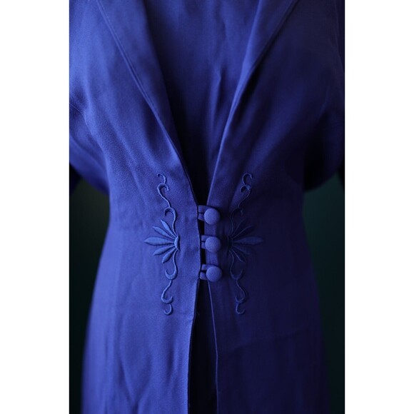 Vintage 80s 90s Tori Alexander Royal Blue Retro Button Down Embroidered Dress 10 - Picture 6 of 12
